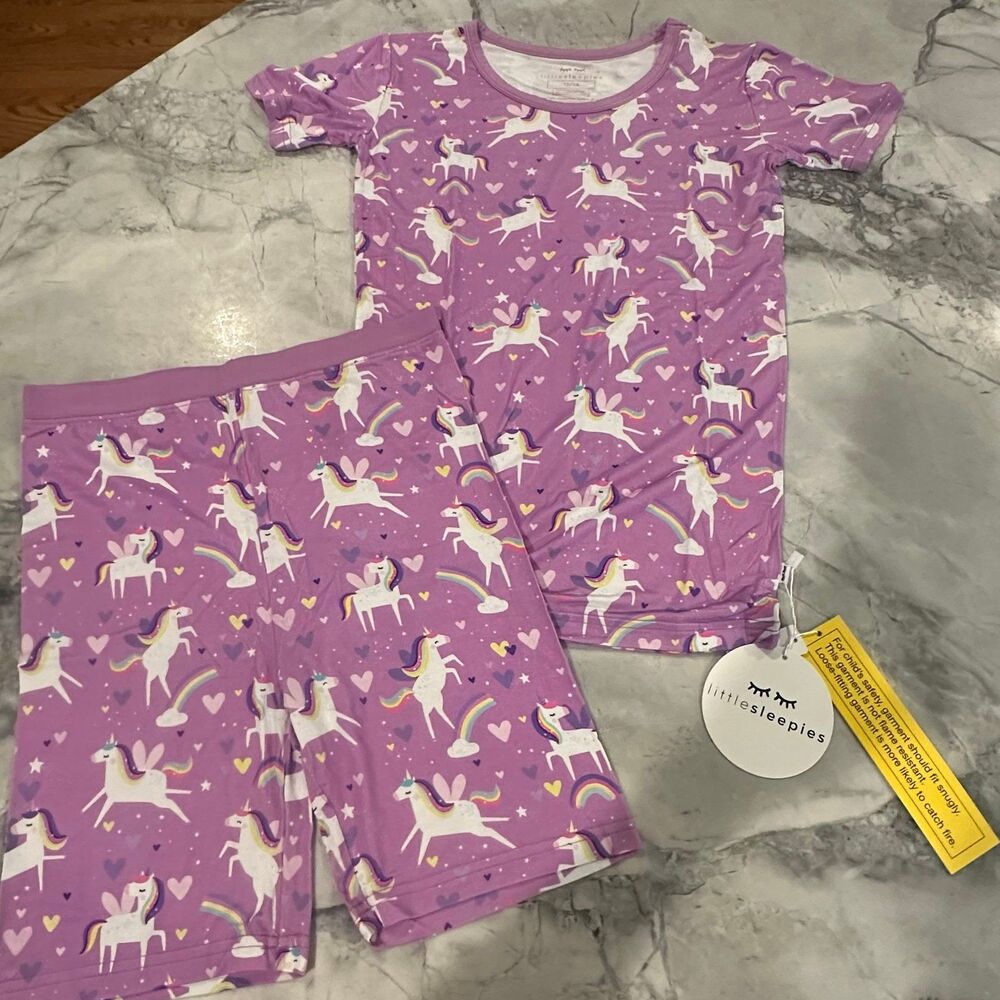 NWT Little Sleepies Sienna’s Unicorn print two piece short pajama set 12/14